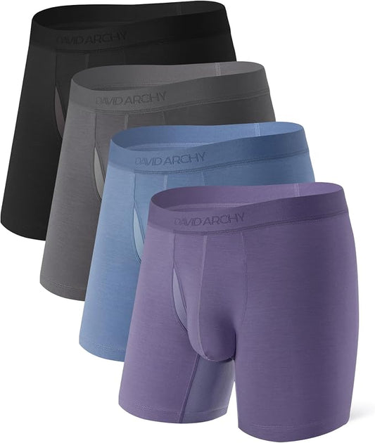 4-Pack Men’s Moisture-Wicking Modal Boxer Briefs, Breathable Underwear with Support Pouch