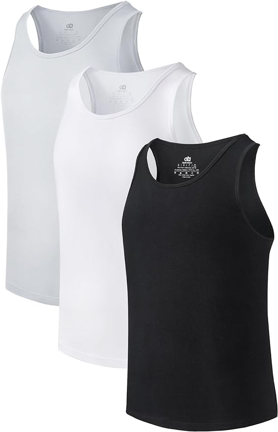 3 Pack Men's Moisture-Wicking Bamboo Rayon Tank Tops