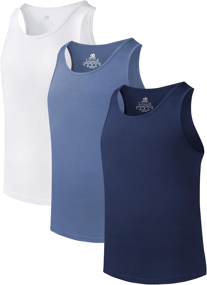 3 Pack Men's Moisture-Wicking Bamboo Rayon Tank Tops