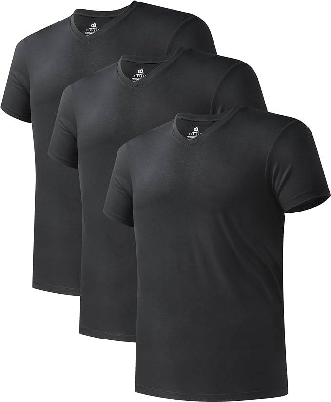 Men's Bamboo Rayon Undershirts V-Neck Tees – Moisture-Wicking, 3 Pack