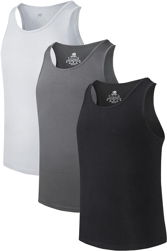3 Pack Men's Moisture-Wicking Bamboo Rayon Tank Tops