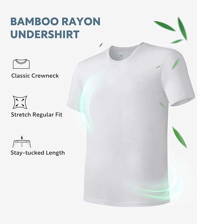 Men's Bamboo Rayon Crewneck Tees, Moisture-Wicking, Stretchy Undershirts – 5 Pack