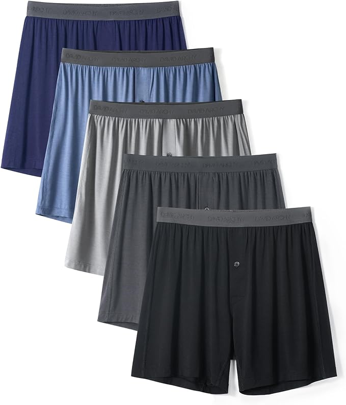 5 Pack Men's Bamboo Rayon Boxers – Breathable, Cool Shorts with Button Fly