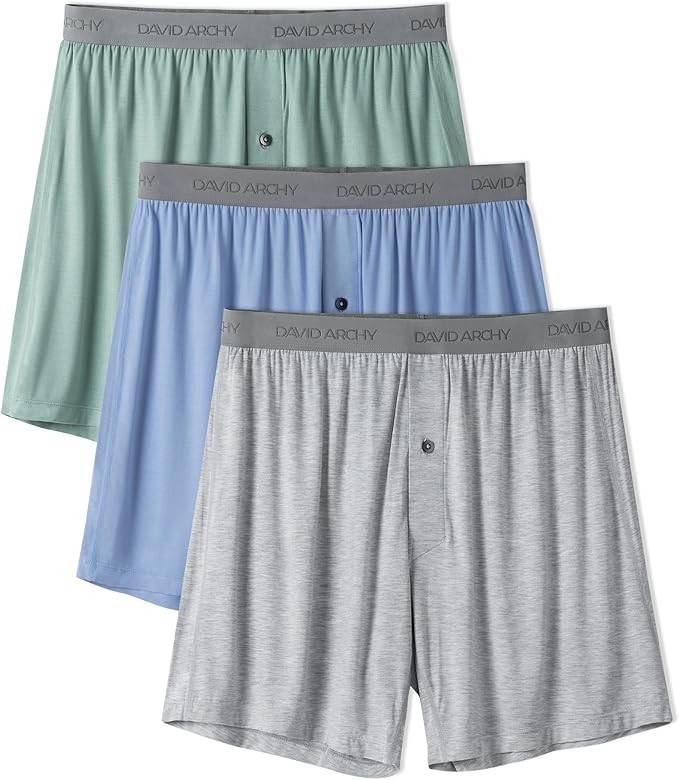 3 Pack Men's Bamboo Rayon Boxers – Breathable, Cool Shorts with Button Fly