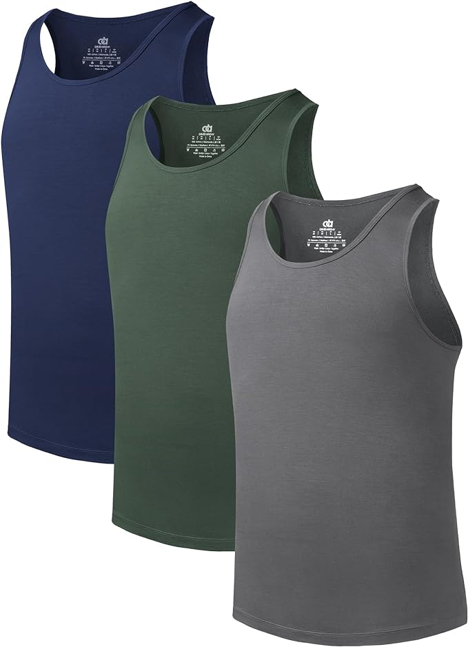 3 Pack Men's Moisture-Wicking Bamboo Rayon Tank Tops