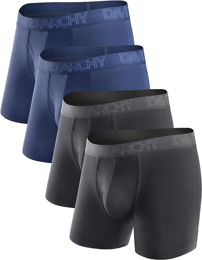 4 Pack Men's Bamboo Rayon Boxer Briefs with Fly