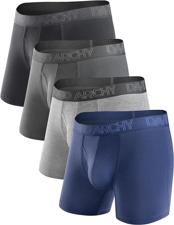 4 Pack Men's Bamboo Rayon Boxer Briefs with Fly