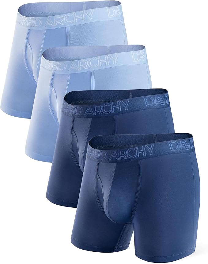 4 Pack Men's Bamboo Rayon Boxer Briefs with Fly