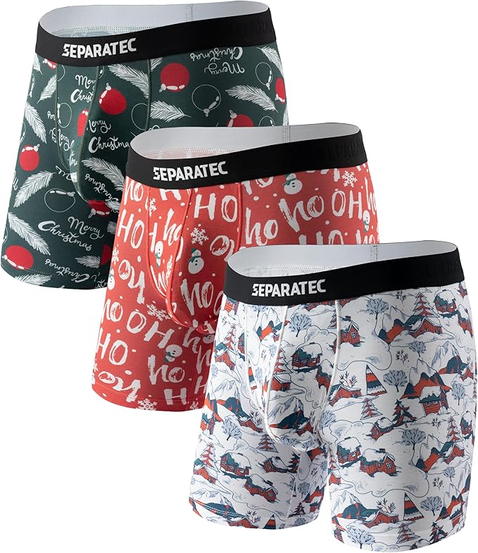 Holiday Printed Bamboo Rayon Boxer Briefs 3 Pack