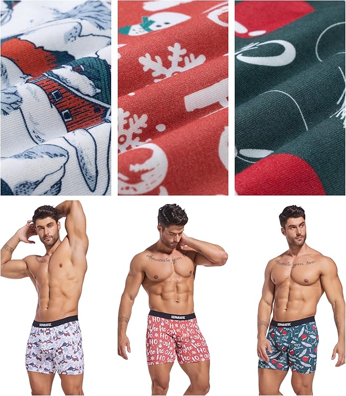 Holiday Printed Bamboo Rayon Boxer Briefs 3 Pack