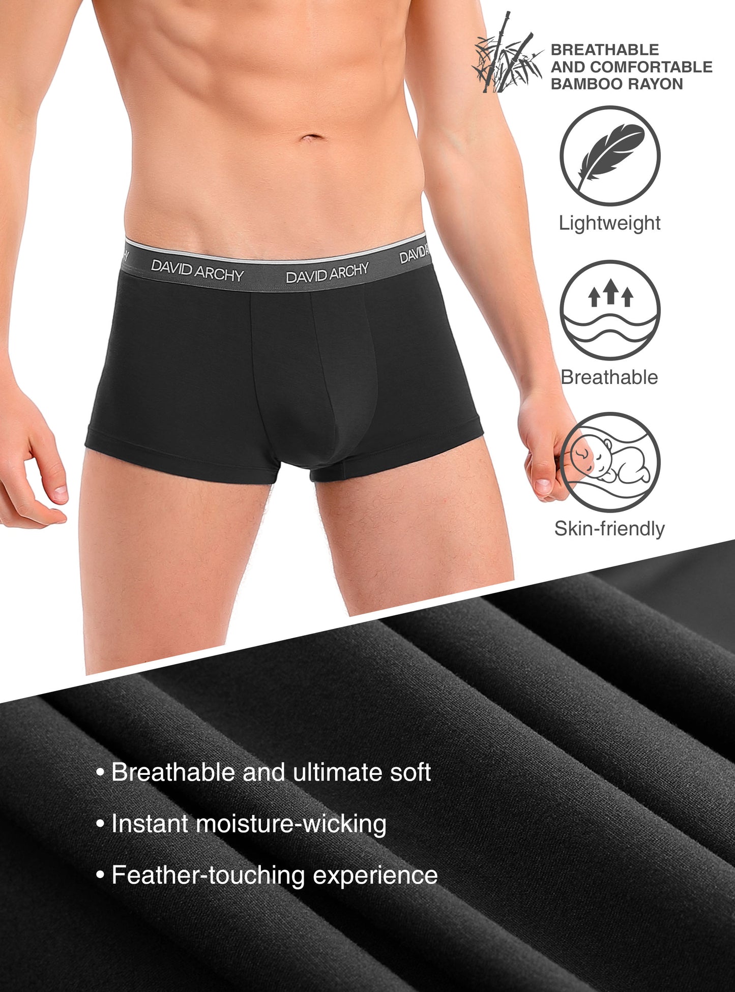 4 Pack Men's Bamboo Rayon Trunks – No Fly Underwear with Pouch