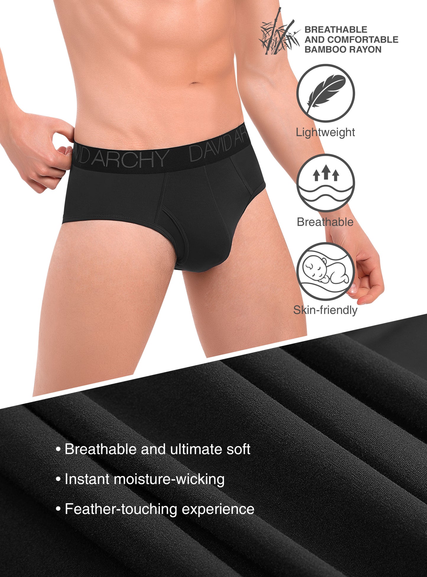 Men's Bamboo Rayon Flyless Briefs – Super Soft, Breathable 3D Pouch Underwear, 7 Pack