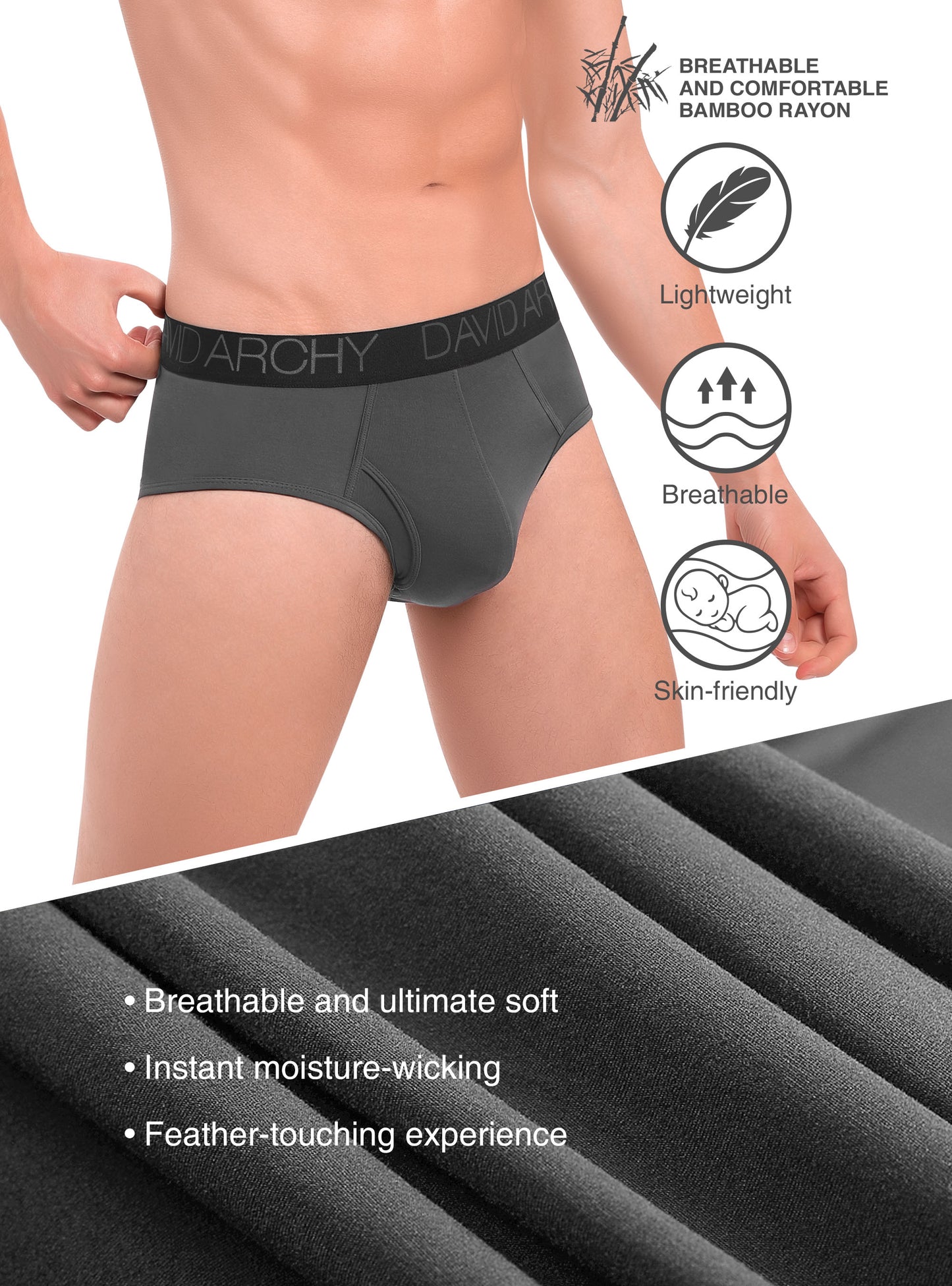 Men's Bamboo Rayon Flyless Briefs – Super Soft, Breathable 3D Pouch Underwear, 7 Pack