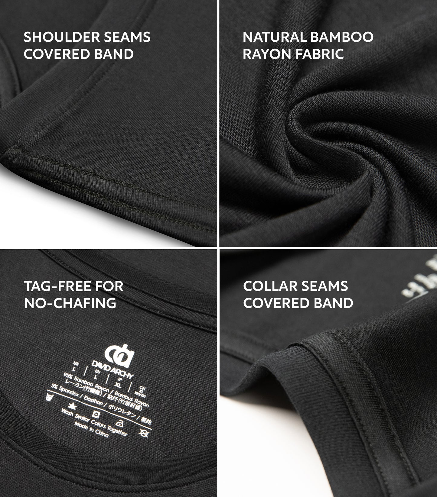 Men's Bamboo Rayon Crewneck Tees, Moisture-Wicking, Stretchy Undershirts – 5 Pack