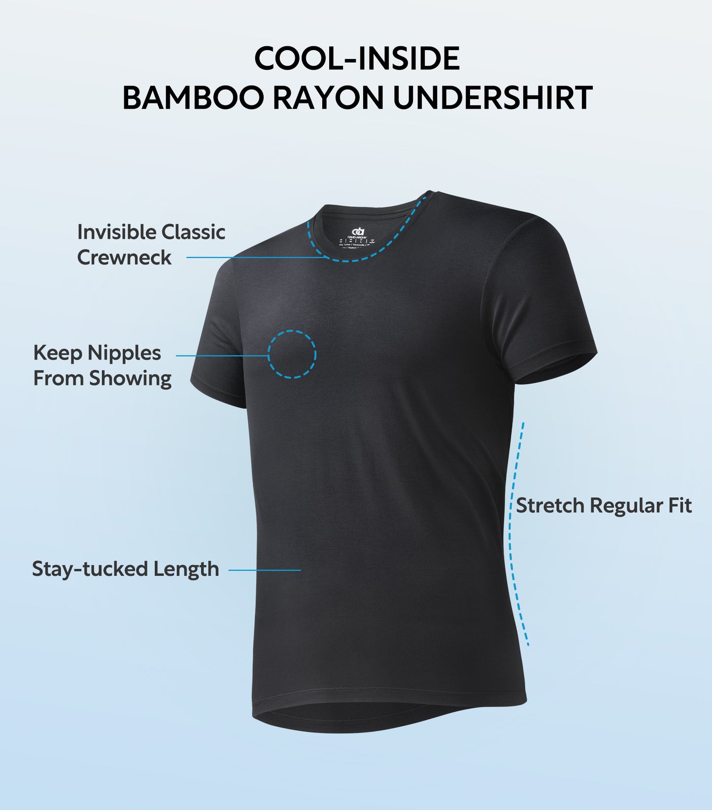 Men's Bamboo Rayon Crewneck Tees, Moisture-Wicking, Stretchy Undershirts – 5 Pack