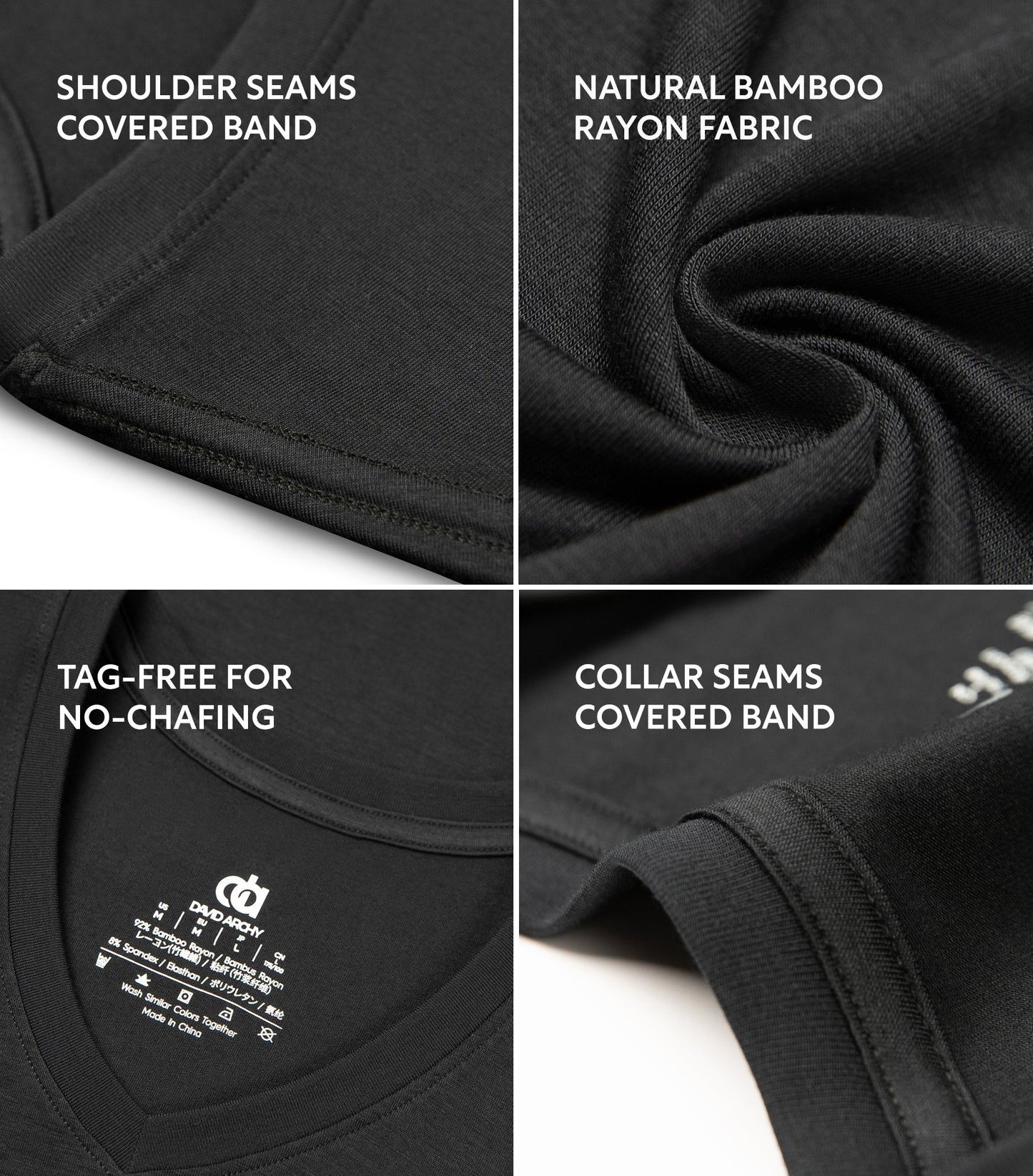 Men's Bamboo Rayon Undershirts V-Neck Tees – Moisture-Wicking, 3 Pack