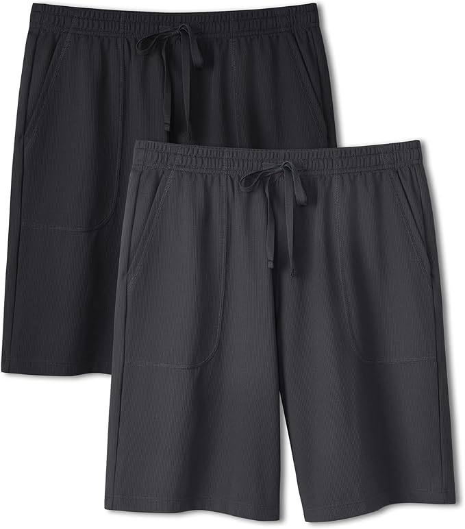 2-Pack Men’s Quick-Dry Pajama Shorts, Lightweight Breathable Lounge Sleep Bottoms with Pockets