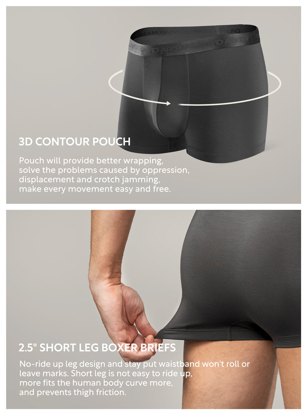 Men's Long Micro Modal Trunks – Ultra Soft Support Pouch Boxer Briefs, 3 Pack