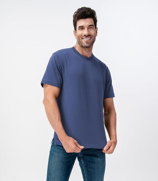 Men’s Heavyweight Cotton Sorona T-Shirt, Moisture-Wicking Stretch Crewneck Tee with Side Slit