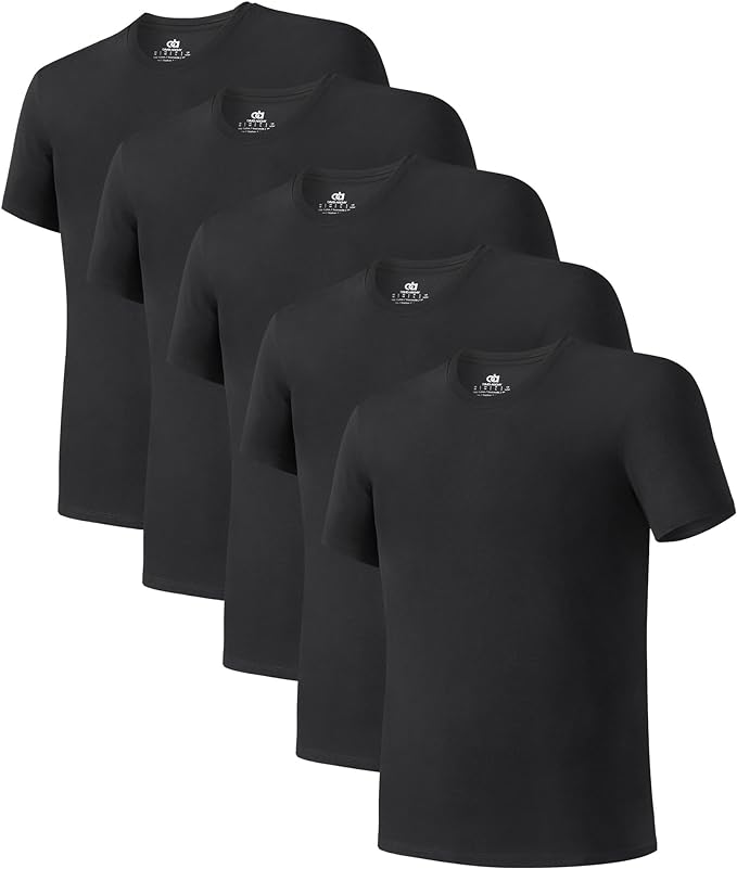 Men's Bamboo Rayon Crewneck Tees, Moisture-Wicking, Stretchy Undershirts – 5 Pack