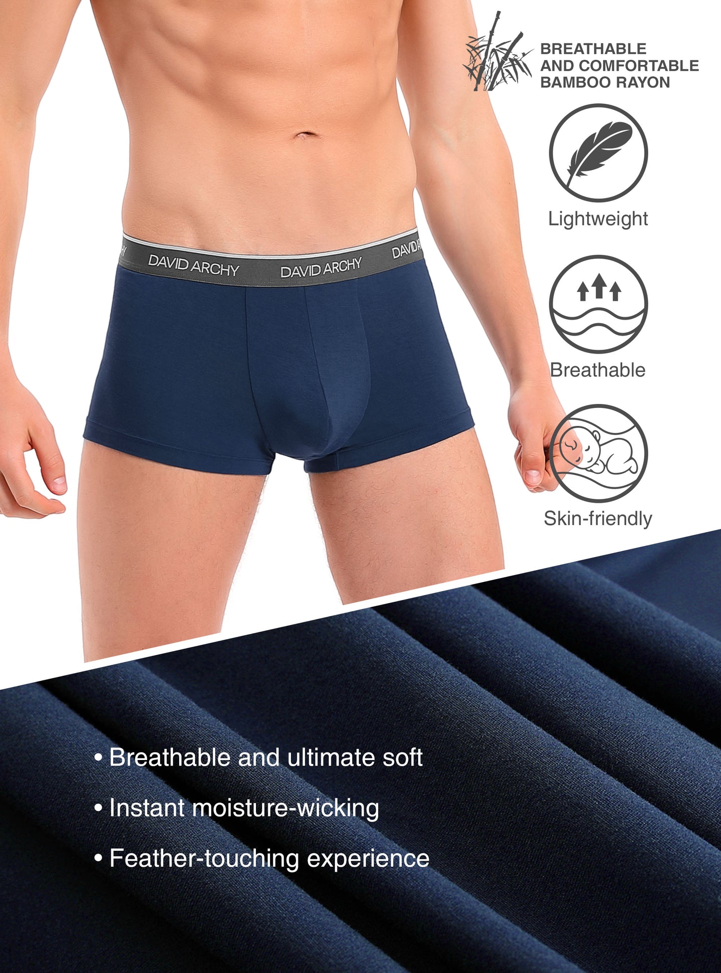 4 Pack Men's Bamboo Rayon Trunks – No Fly Underwear with Pouch