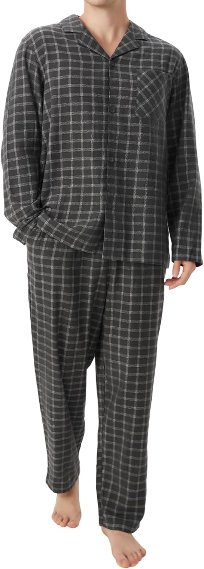 Men’s Ultra-Soft Flannel Pajama Set, Classic Plaid Cotton Lounge Sleepwear with Pockets