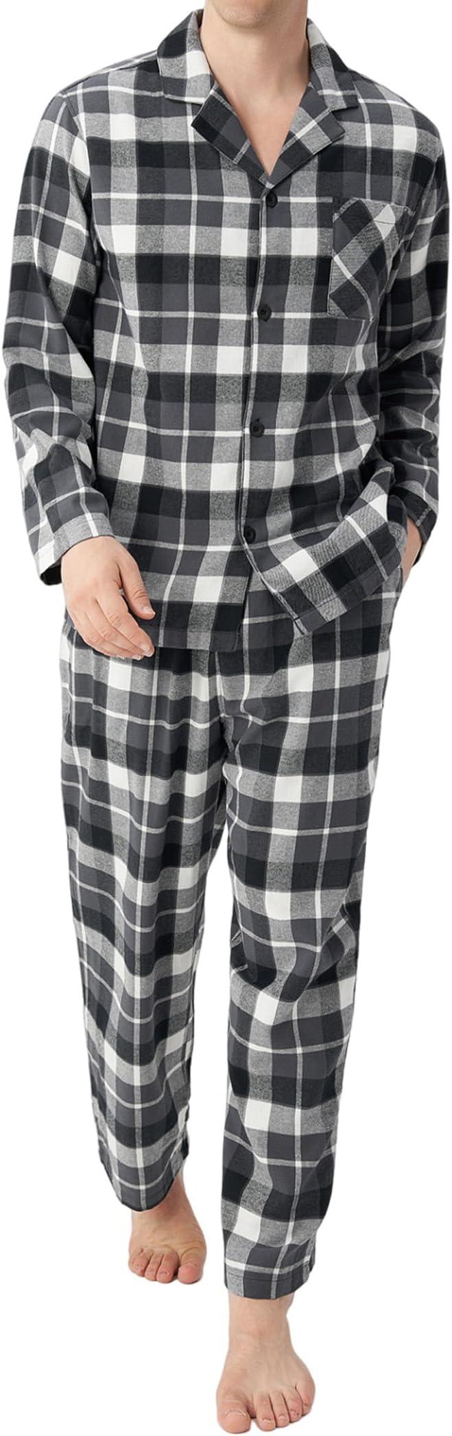 Men’s Ultra-Soft Flannel Pajama Set, Classic Plaid Cotton Lounge Sleepwear with Pockets