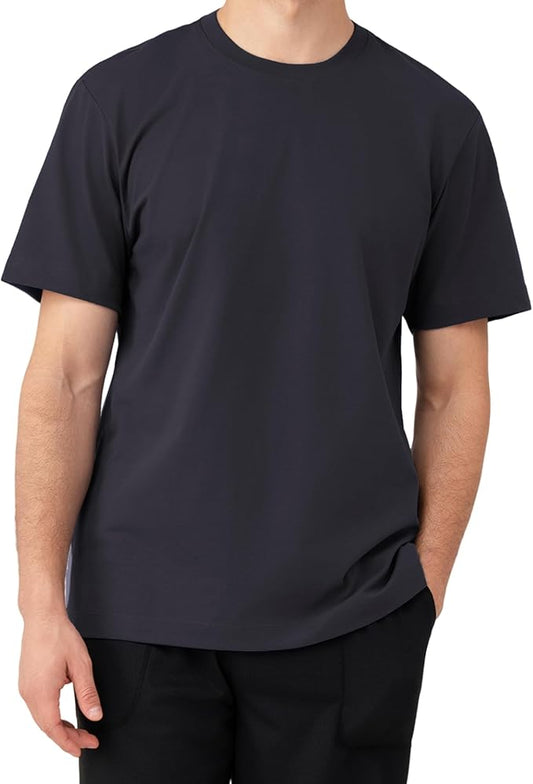 Men’s Heavyweight Cotton Sorona T-Shirt, Moisture-Wicking Stretch Crewneck Tee with Side Slit