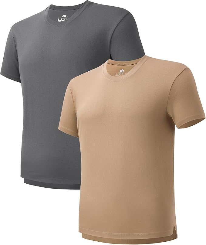 2-Pack Men’s Heavyweight Crewneck T-Shirts, Cotton Casual Tees with Side Slit