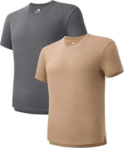 2-Pack Men’s Heavyweight Crewneck T-Shirts, Cotton Casual Tees with Side Slit