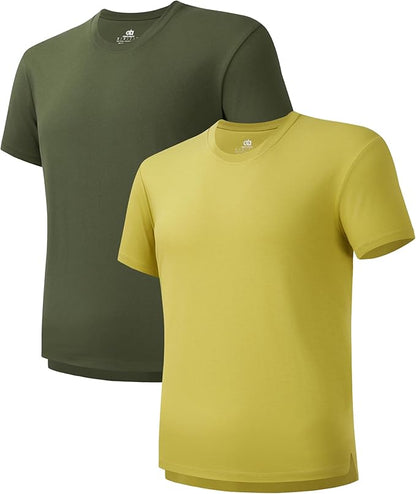 2-Pack Men’s Heavyweight Crewneck T-Shirts, Cotton Casual Tees with Side Slit
