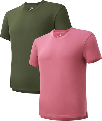 2-Pack Men’s Heavyweight Crewneck T-Shirts, Cotton Casual Tees with Side Slit