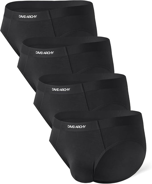 4-Pack Men’s Bamboo Rayon Briefs, Soft Breathable No-Fly Underwear with Seamless Waistband