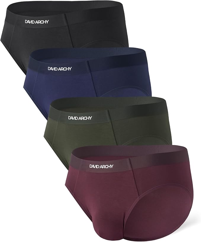 4-Pack Men’s Bamboo Rayon Briefs, Soft Breathable No-Fly Underwear with Seamless Waistband