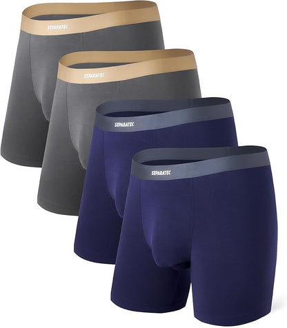 4-Pack Men’s Bamboo Rayon Boxer Briefs, Soft Breathable Underwear with Seamless Waistband