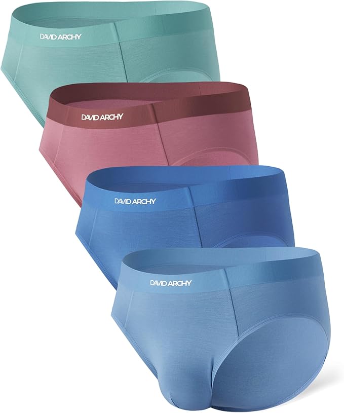 4-Pack Men’s Bamboo Rayon Briefs, Soft Breathable No-Fly Underwear with Seamless Waistband