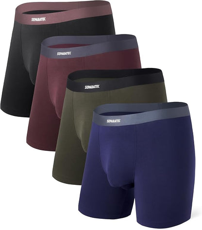 4-Pack Men’s Bamboo Rayon Boxer Briefs, Soft Breathable Underwear with Seamless Waistband