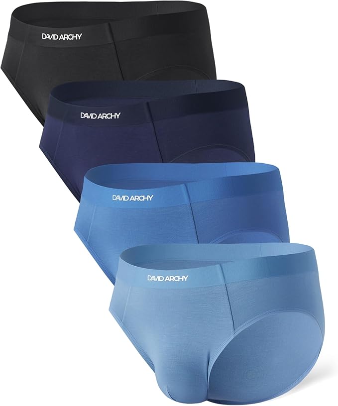 4-Pack Men’s Bamboo Rayon Briefs, Soft Breathable No-Fly Underwear with Seamless Waistband
