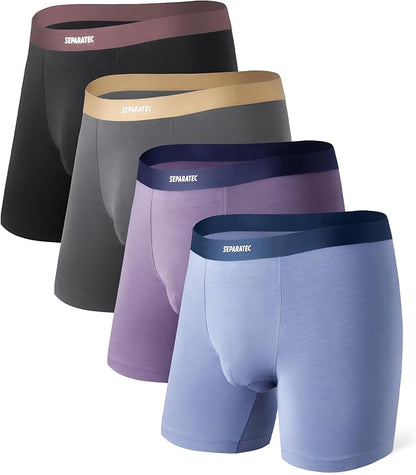 4-Pack Men’s Bamboo Rayon Boxer Briefs, Soft Breathable Underwear with Seamless Waistband