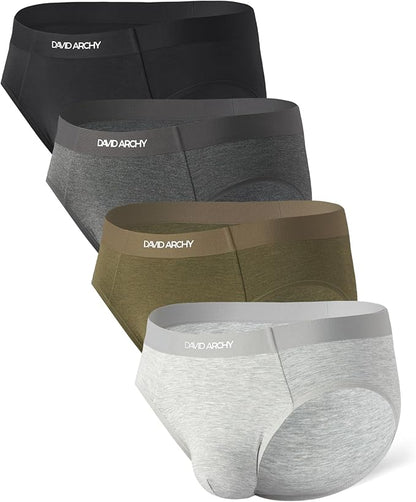4-Pack Men’s Bamboo Rayon Briefs, Soft Breathable No-Fly Underwear with Seamless Waistband