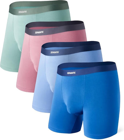 4-Pack Men’s Bamboo Rayon Boxer Briefs, Soft Breathable Underwear with Seamless Waistband