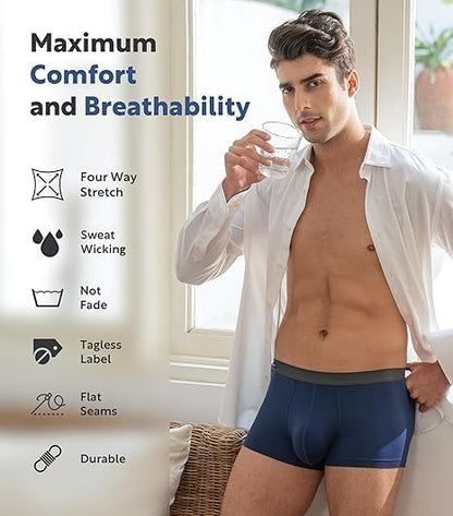 7-Pack Men’s Bamboo Rayon Trunks, Soft Breathable No-Fly Underwear with Pouch