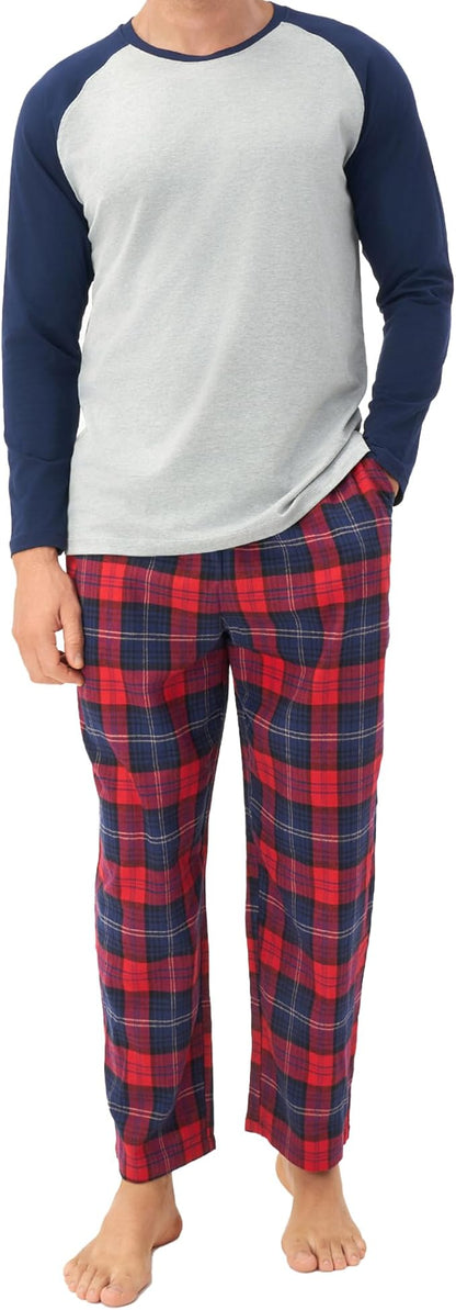 Men’s Lightweight Long Sleeve Pajama Set, Soft Sleepwear Lounge Set with Pockets