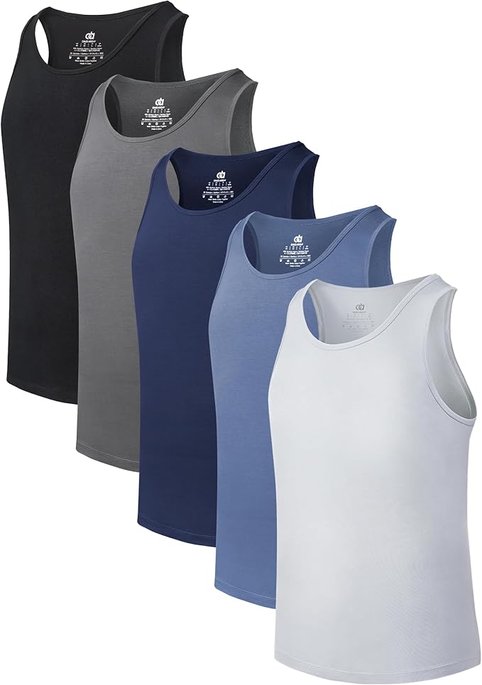 5 Pack Men's Moisture-Wicking Bamboo Rayon Tank Tops
