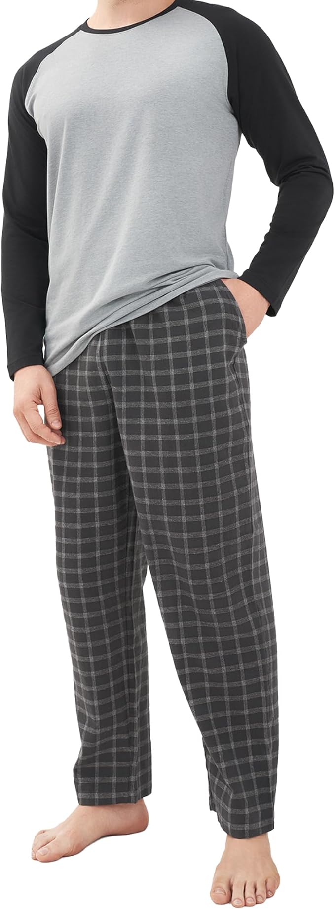 Men’s Lightweight Long Sleeve Pajama Set, Soft Sleepwear Lounge Set with Pockets