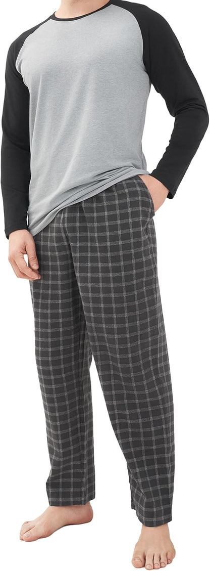 Men’s Lightweight Long Sleeve Pajama Set, Soft Sleepwear Lounge Set with Pockets
