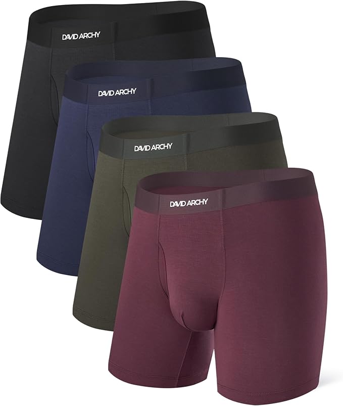 Men’s Seamless Boxer Briefs – Soft Bamboo Underwear with Fly (4-Pack)