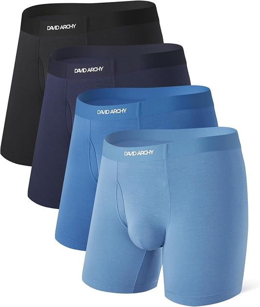 Men’s Seamless Boxer Briefs – Soft Bamboo Underwear with Fly (4-Pack)