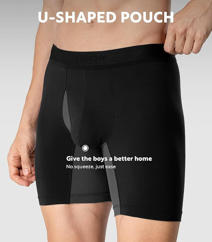 4-Pack Men’s Moisture-Wicking Modal Boxer Briefs, Breathable Underwear with Support Pouch