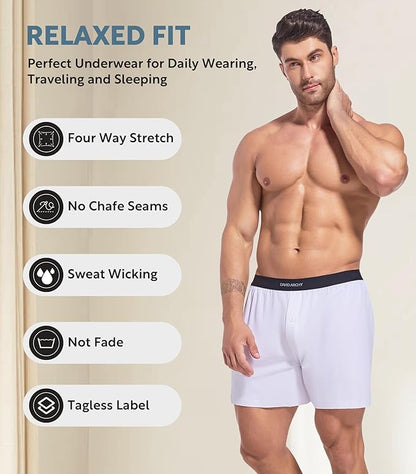5-Pack Men’s Combed Cotton Knit Boxers, Soft Breathable Boxer Shorts with Button Fly